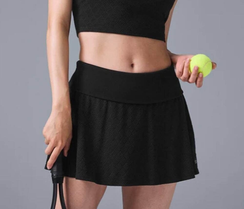 Alo Yoga Doubles Only Knit Black Athletic Tennis Skirt Size S